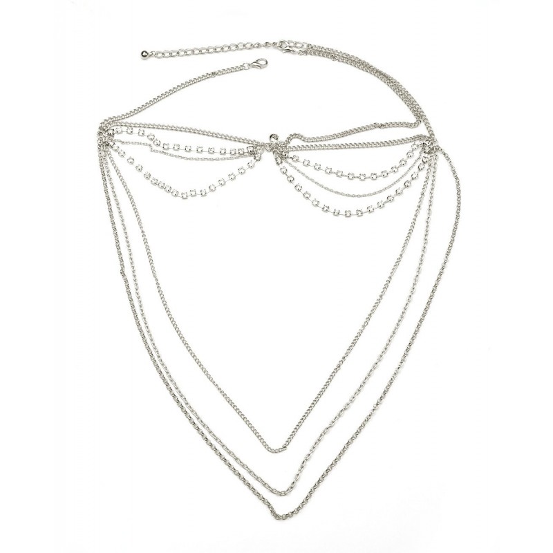 Headbands Women's Bohemian Fashion Head Chain Jewelry - 2 Draping Rhinestone Strand w/ 3 Cascade Neck-Length-Silver-Tone - CB...