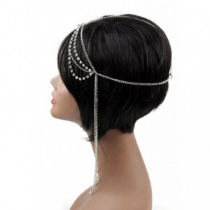 Headbands Women's Bohemian Fashion Head Chain Jewelry - 2 Draping Rhinestone Strand w/ 3 Cascade Neck-Length-Silver-Tone - CB...
