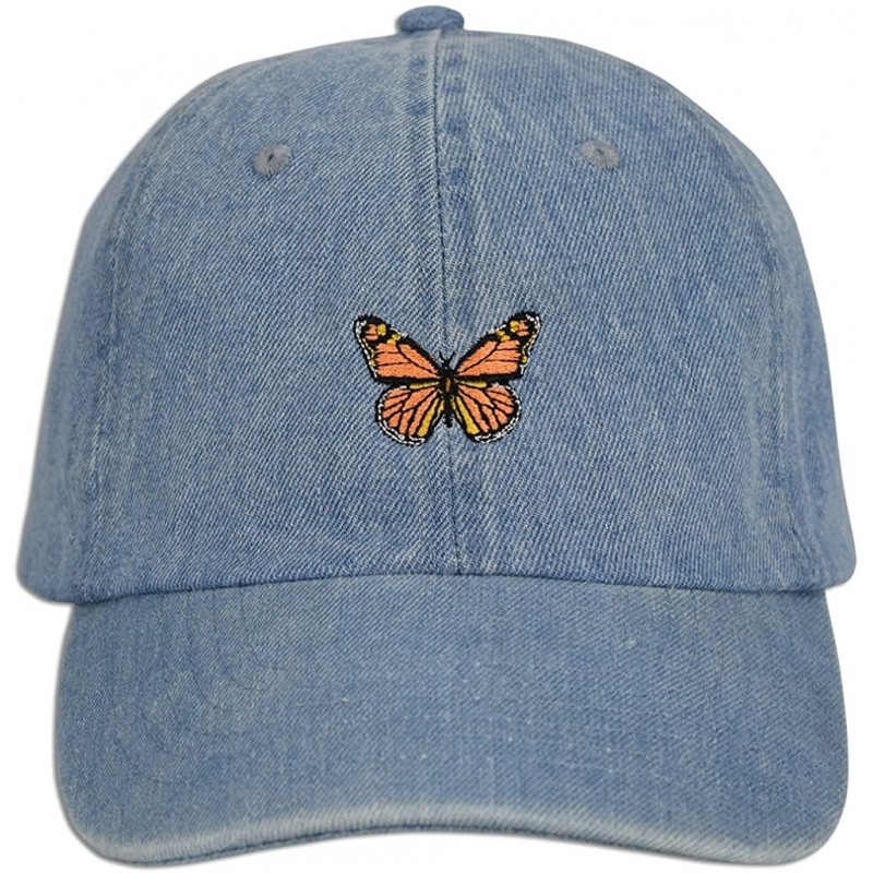 Baseball Caps Monarch Butterfly Embroidered Dad Cap Hat Adjustable Polo Style Unconstructed - Lt. Blue Denim - C9185E36I30 $1...