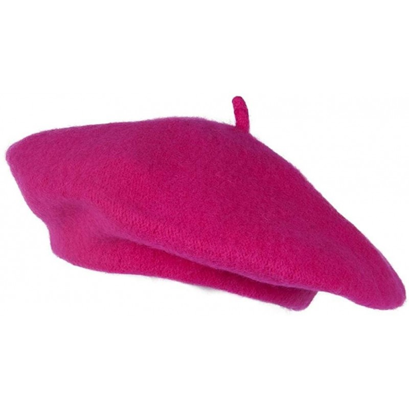 Skullies & Beanies 100% Wool Fashion Beret - Hot Pink - CF128XVO4FV $9.41