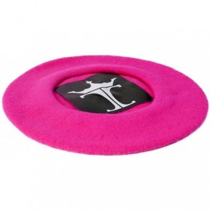 Skullies & Beanies 100% Wool Fashion Beret - Hot Pink - CF128XVO4FV $9.41