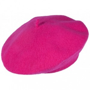 Skullies & Beanies 100% Wool Fashion Beret - Hot Pink - CF128XVO4FV $9.41