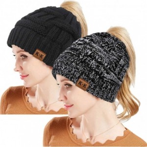 Skullies & Beanies Beanie Hat Ponytail BeanieTail - Black+blackwhite - CA18Z42244G $12.39