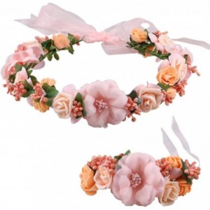 Headbands Rose Flower Crown Wreath Wedding Headband Wrist Band Set - Coral - CH183MY79LT $10.18