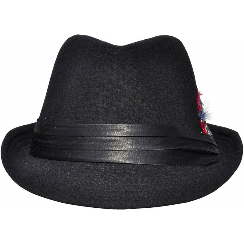 Fedoras Unisex Women Men Short Brim Structured Gangster Manhattan Trilby Fedora Hat - Black/Red Fur - C818668C6WS $13.49