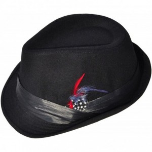 Fedoras Unisex Women Men Short Brim Structured Gangster Manhattan Trilby Fedora Hat - Black/Red Fur - C818668C6WS $13.49