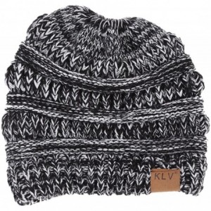 Skullies & Beanies Women's Cat Ears Hat Skull Knit Horsetail Wool Cap - Black White - C7188GZYSXE $14.64