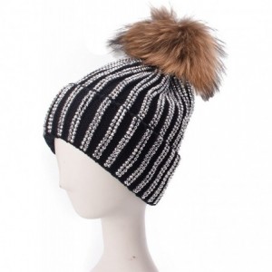 Skullies & Beanies Lady Rhinestone Bling Pom Pom Knit Snow Beanie Ski Hat Skull Cap A391 - Black - CH1880W2M8I $20.79