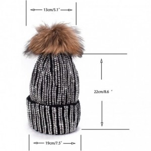 Skullies & Beanies Lady Rhinestone Bling Pom Pom Knit Snow Beanie Ski Hat Skull Cap A391 - Black - CH1880W2M8I $20.79