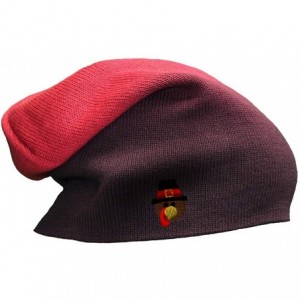 Skullies & Beanies Custom Slouchy Beanie Thanksgiving Turkey Face Embroidery Cotton - Red - CB18A57I32O $34.67