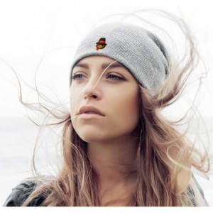 Skullies & Beanies Custom Slouchy Beanie Thanksgiving Turkey Face Embroidery Cotton - Red - CB18A57I32O $19.36