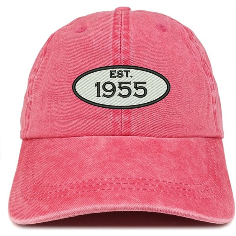 Baseball Caps Established 1955 Embroidered 65th Birthday Gift Pigment Dyed Washed Cotton Cap - Red - CQ180MXNKZO $17.10