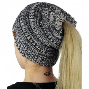 Skullies & Beanies Women's Cat Ears Hat Skull Knit Horsetail Wool Cap - Black White - C7188GZYSXE $14.64