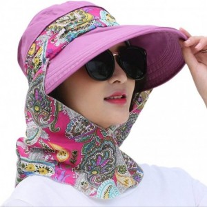 Sun Hats Women's UPF+50 Sun Visor Detachable Flap Hat Foldable Wide Brimmed UV Protection Hat - 02pur Red - C018SZN2XN6 $11.18