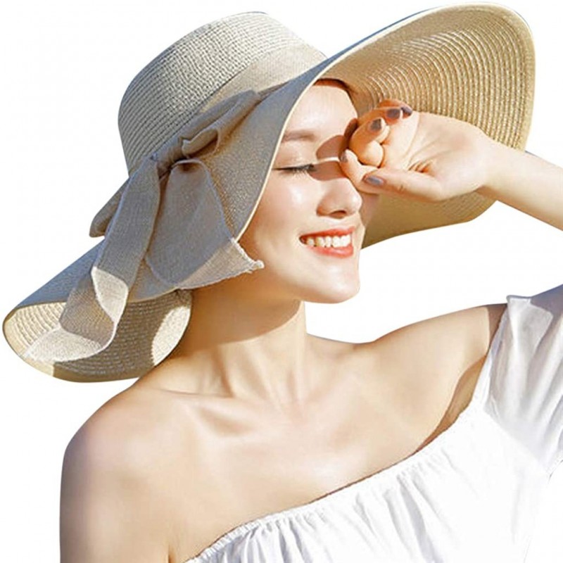 Sun Hats Hat Women Lady Wave Shape Wide Brim Floppy Beach Hat Sun Hat Playful Big Bow Decoration Elegant Stripes Straw Hat - ...