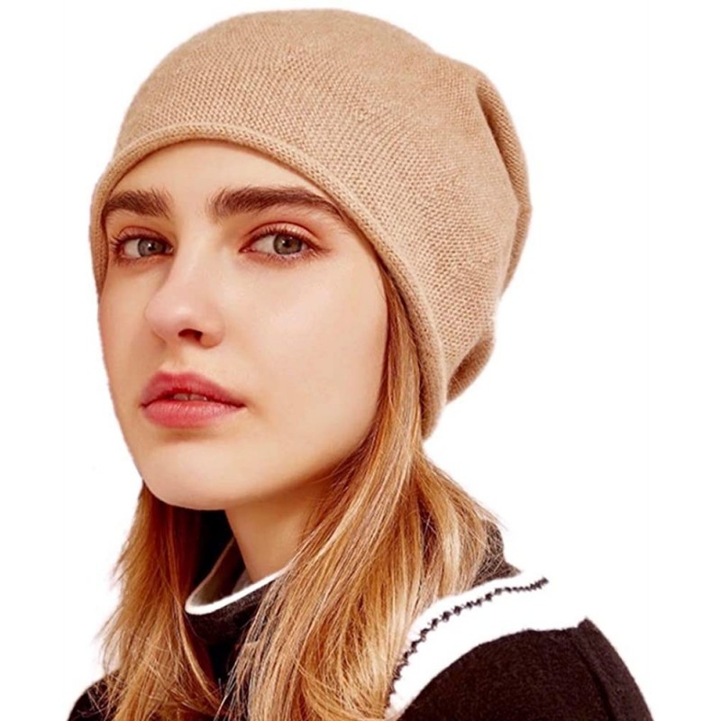 Skullies & Beanies Women's 100% Pure Cashmere Beanie Hat-Women Gift Beanie Skull Ski Hats - Beige - C218ZA8M94C $26.03