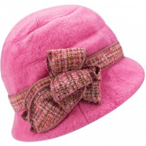 Bucket Hats Womens 1920s Gatsby Wool Flower Band Beret Beanie Cloche Bucket Hat A374 - Pink - CQ12M2Q22UH $9.44