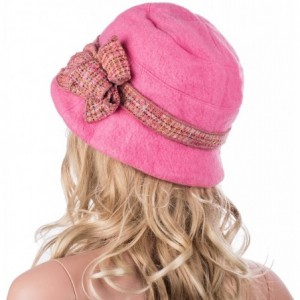 Bucket Hats Womens 1920s Gatsby Wool Flower Band Beret Beanie Cloche Bucket Hat A374 - Pink - CQ12M2Q22UH $9.44