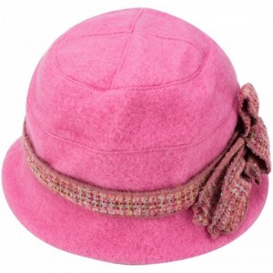 Bucket Hats Womens 1920s Gatsby Wool Flower Band Beret Beanie Cloche Bucket Hat A374 - Pink - CQ12M2Q22UH $9.44