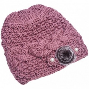 Skullies & Beanies Women's Mother Elderly Winter Skull Cap Fur Flowers Velvet Knit Hat - Pink - CB12NDS221T $27.37