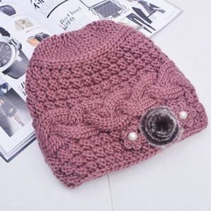 Skullies & Beanies Women's Mother Elderly Winter Skull Cap Fur Flowers Velvet Knit Hat - Pink - CB12NDS221T $13.15