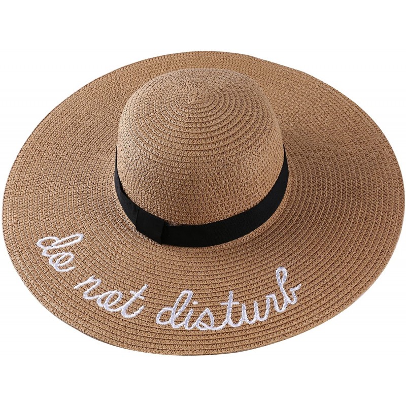 Sun Hats Women's Do Not Disturb Straw Wide Brim Floppy Sun Hat Beach Sun Hat - Tan - CY185Q6MWY0 $16.02