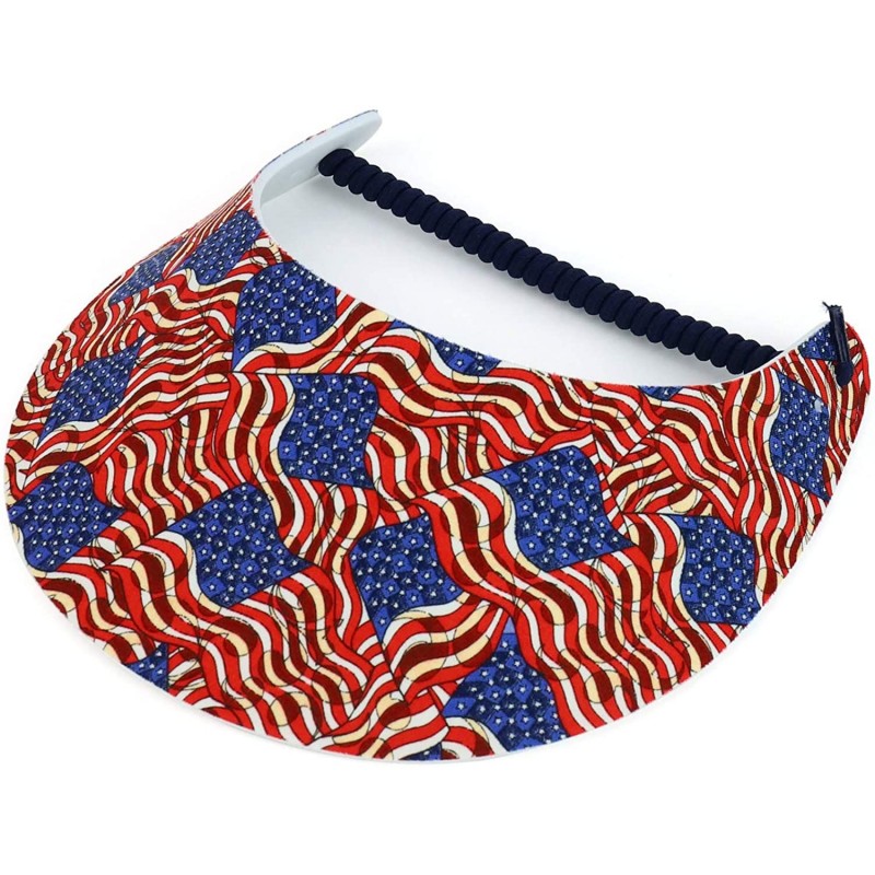 Visors Patriotic USA Flag Design Elastic String Coil Foam Sun Visor - A - CC18RY3WK4Z $11.11