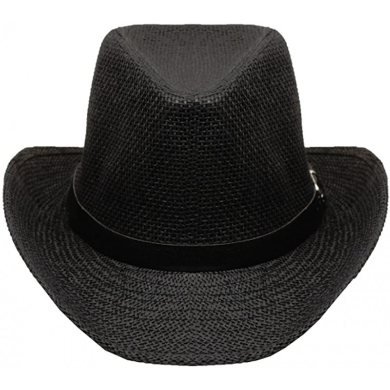 Cowboy Hats Silver Fever Woven Urban Panama Cowboy Hat with Ribbon - Black - C412BWNNWMD $24.85