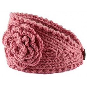 Cold Weather Headbands Fashion Women Crochet Button Headband Knit Hairband Flower Winter Ear Warmer Head Wrap - Pink - CA18L2...