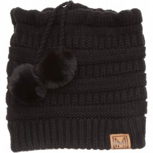 Skullies & Beanies Women's Ponytail Messy Bun Beanie Ribbed Knit Hat Cap with Adjustable Pom Pom String - Black - CJ18H4GS0DY...