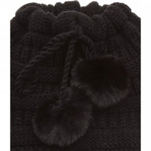 Skullies & Beanies Women's Ponytail Messy Bun Beanie Ribbed Knit Hat Cap with Adjustable Pom Pom String - Black - CJ18H4GS0DY...