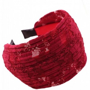 Headbands Womens Floral Lace Pleat Wide Headband Hair Band - Wine - CR12MLXU8FR $10.96