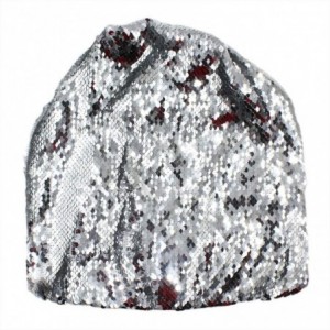 Skullies & Beanies Unisex Winter Reversible Sequin Knitted Hat Oversized Warm Chunky Cuff Beanie - Silver - CU18LAUIKD6 $10.41