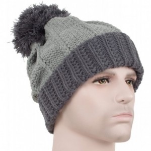 Skullies & Beanies Men's Knitted Pom Pom Beanie Hat Winter Thick Skull Ski Cap Gray - C811RWXSNU9 $13.66