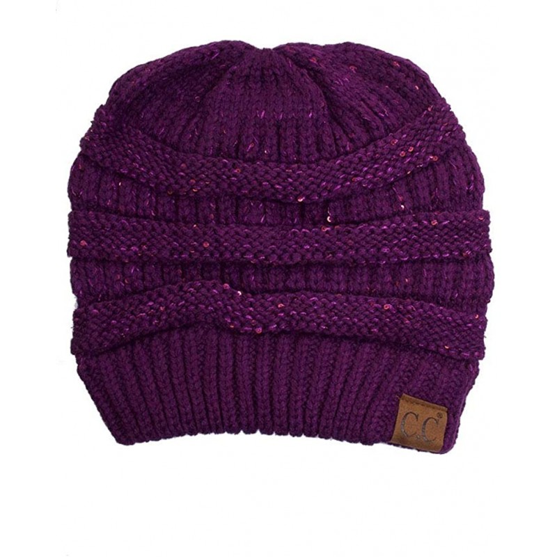Skullies & Beanies Women Knitted Sparkle Sequin Soft Skull Cap Beanie - Purple - C618IC77TCG $11.93