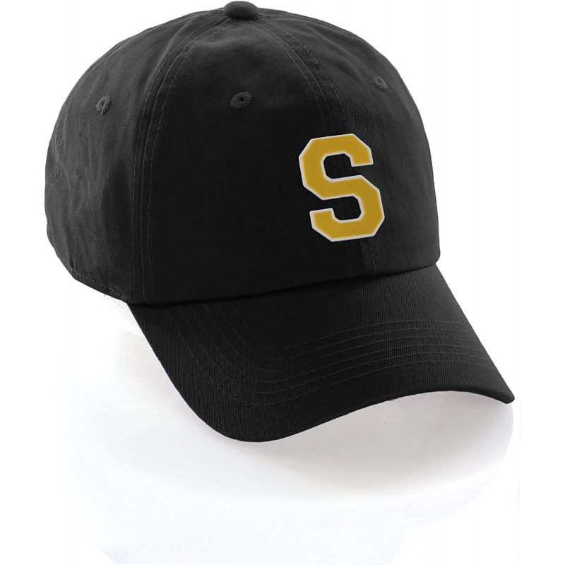 Baseball Caps Customized Letter Intial Baseball Hat A to Z Team Colors- Black Cap White Gold - Letter S - CE18ESZY53W $13.28