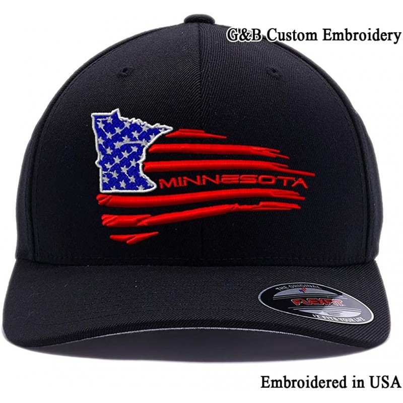Baseball Caps USA State MAP with Flag Hats. Embroidered. 6277 Flexfit Wooly Combed Baseball Cap - Black - CH18DKA29CQ $17.26