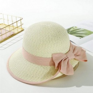 Sun Hats Women Colorful Big Brim Straw Bow Hat Sun Floppy Wide Brim Hats Beach Cap - Navy-bridal Tea - CZ18UZQ3L3W $15.65