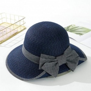 Sun Hats Women Colorful Big Brim Straw Bow Hat Sun Floppy Wide Brim Hats Beach Cap - Navy-bridal Tea - CZ18UZQ3L3W $15.65