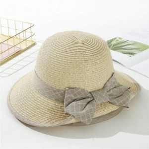 Sun Hats Women Colorful Big Brim Straw Bow Hat Sun Floppy Wide Brim Hats Beach Cap - Navy-bridal Tea - CZ18UZQ3L3W $15.65