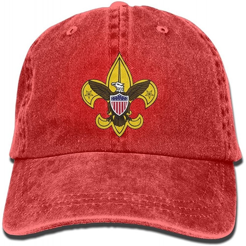 Baseball Caps Unisex Boy Scout Fleur De Lis Dyed Washed Denim Cotton Baseball Cap Hat Black - Red - CO18CU3M69O $16.07