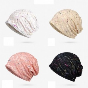 Headbands Lace Floral Beanie Hat Diamonds Beads Chemo Cap Soft Comfort Chic Slouchy Hats for Women - Diamonds Black - CK18H39...