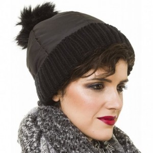 Skullies & Beanies Beanie for Women with Pom Pom Skully Cap Hat Toboggan Fashion Knit Fall Winter - Black - CH18C9AN6HA $20.36