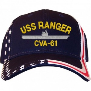 Baseball Caps USS Ranger CVA-61 Embroidered Stars & Stripes Baseball Cap Navy - C212EDNL75X $16.75
