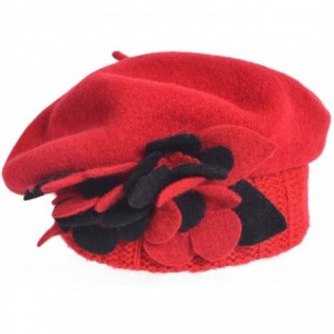 Berets Lady French Beret Wool Beret Chic Beanie Winter Hat Jf-br034 - Floral Red - CT12NUR8VXF $15.08