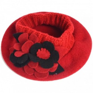 Berets Lady French Beret Wool Beret Chic Beanie Winter Hat Jf-br034 - Floral Red - CT12NUR8VXF $15.08