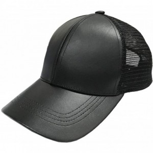 Baseball Caps Genuine Leather Trucker Hats Snapback Made in USA - Black Mid Profile - CU18QHCIY9D $28.94