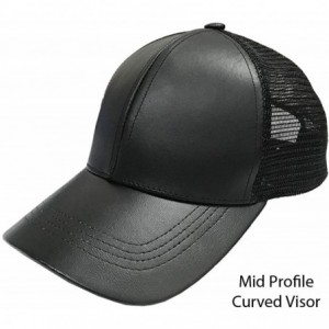 Baseball Caps Genuine Leather Trucker Hats Snapback Made in USA - Black Mid Profile - CU18QHCIY9D $28.94