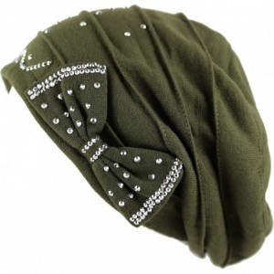 Skullies & Beanies Women's Handmade Warm Baggy Fleece Lined Slouch Beanie Hat - 2. Ribbon2 - Olive - C118ZN4MK05 $23.83