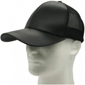 Baseball Caps Genuine Leather Trucker Hats Snapback Made in USA - Black Mid Profile - CU18QHCIY9D $28.94